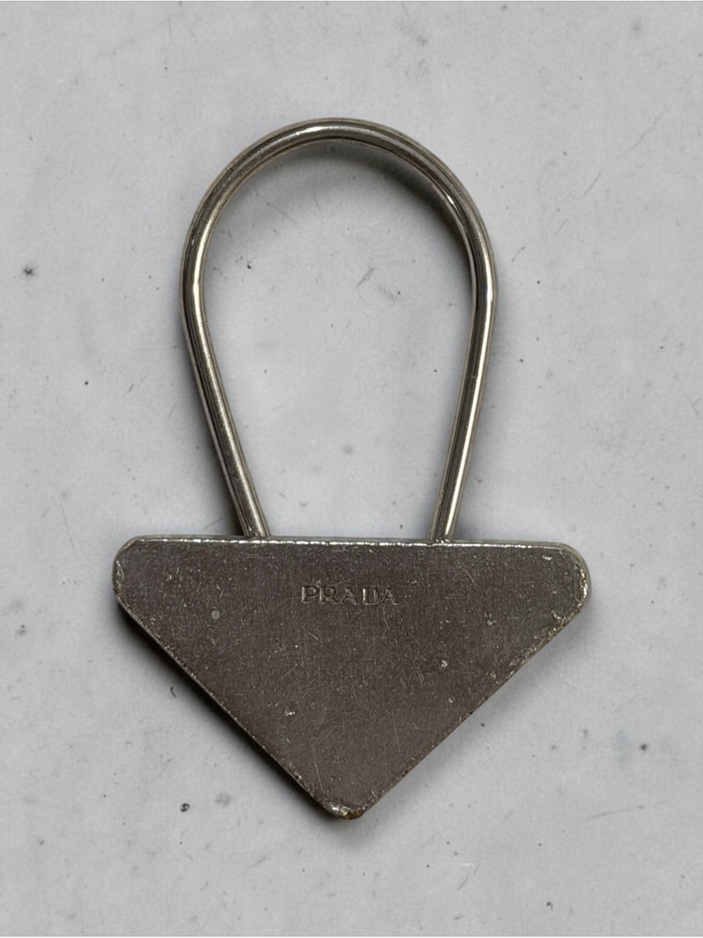 PRADA Triangle Logo Keychain - Silver Toned | PreLOVED ❣️